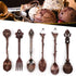Fdit 6Pcs Vintage Carved Coffee Spoon Set, Retro Zinc Alloy Dessert Cutlery for Kitchen (Red Bronze)