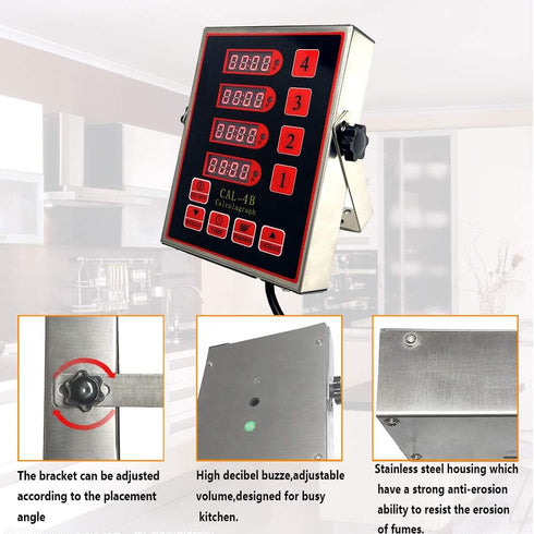 Li Bai 4 Channels Commercial Kitchen Timer, Multi-Function Digital Timer with Loud Alarm for Cooking