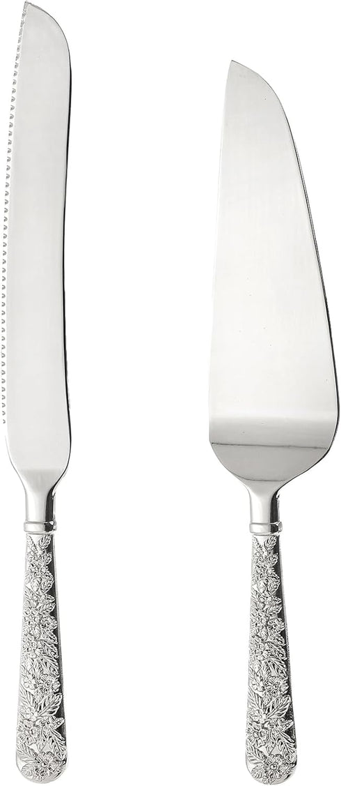 Dicunoy 2 PCS Wedding Cake Knife and Server Set, Vintage Engraved Cake Cutter for Birthday Party
