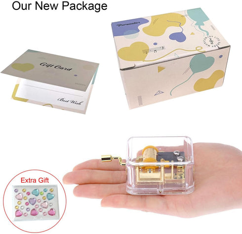 Pursuestar Happy Birthday Music Box - Clear Gold Hand Crank Musical Box for Mom/Dad/Daughter/Son - Unique Gift
