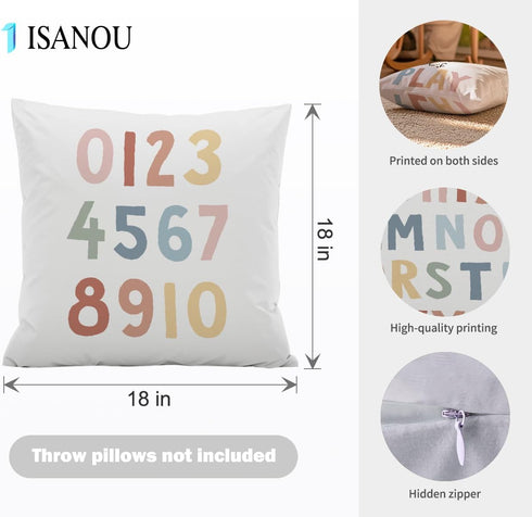 ISANOU Room,18x18 Inch Set 4 Nursery Decorative Pillow Covers,Let's Play Read Alphabet Throw Pillow Covers Decor