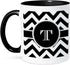 3dRose Black and White Chevron Monogram Initial T, Two Tone Black Mug, 11oz