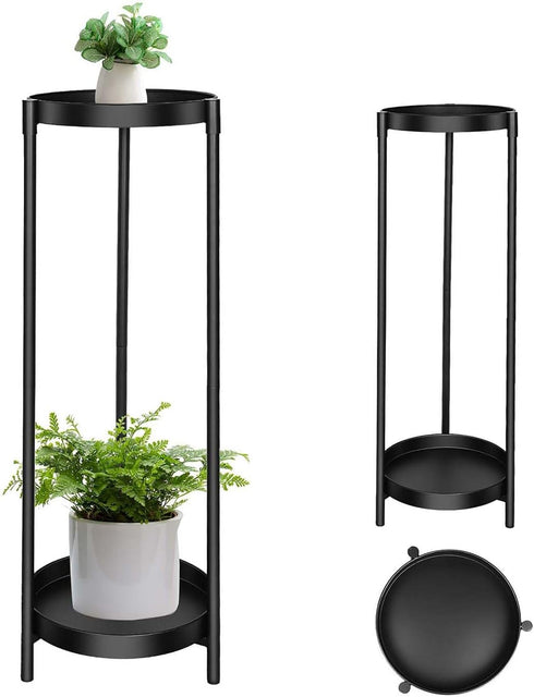 CEFZUM Plant Stand Indoor Outdoor, 2 Tier 24" Tall Black Flower Pot Plant