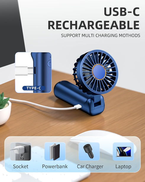 FrSara Portable Handheld Fan, Mini Desk Fan, 2000mAh Ultra-Long Battery Life, 3-Speed Adjustment