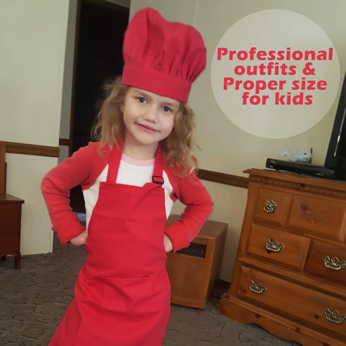 Novelty Place Kid's Apron with Chef Hat Set (3 Set) - Children’s Bib with Pocket for Cooking, Baking