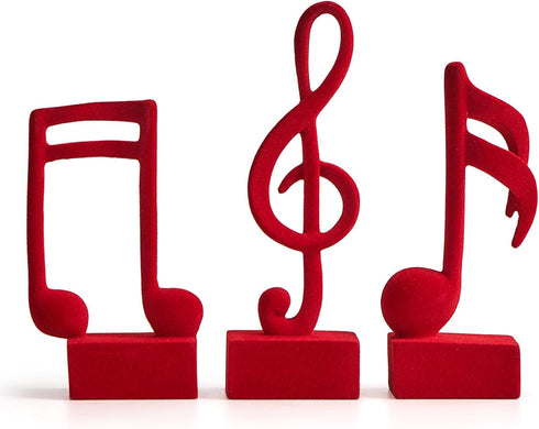 FUNTEREST 3 Piece Music Note Sculptures for Shelf Decor Aesthetic Red Velvet
