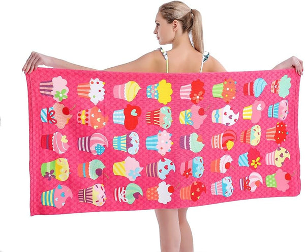 Microfiber Beach Towel Set - Oversized Large Quick Dry Soft Thin Sand Free Cute Ice Cream Design 30×60 inch Beach