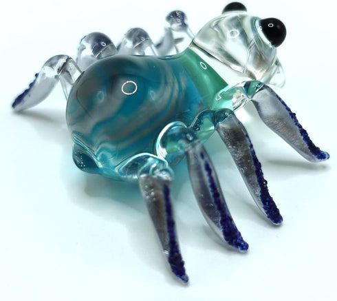 Spider Miniature Figurines, Hand Painted Blown Glass Art Collectible Gift for Home Decor (Black Blue)