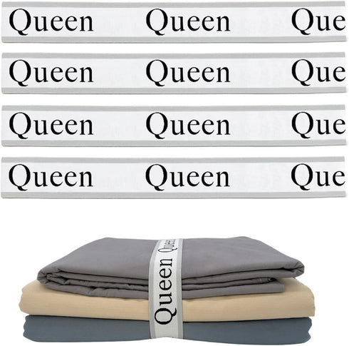4 Pieces Grey Bed Sheet Organizer Bands, Storage Label Bands for Closet, Bedding Linen Labels (4Pcs Queen)