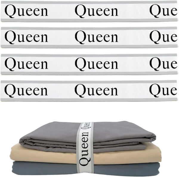 4 Pieces Grey Bed Sheet Organizer Bands, Storage Label Bands for Closet, Bedding Linen Labels (4Pcs Queen)