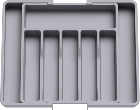 Lifewit Silverware Drawer Organizer, Expandable Utensil Tray for Kitchen, BPA Free Flatware Holder, Large, Grey