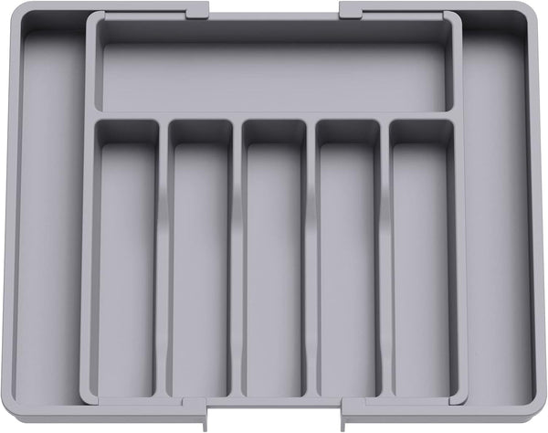 Lifewit Silverware Drawer Organizer, Expandable Utensil Tray for Kitchen, BPA Free Flatware Holder, Large, Grey