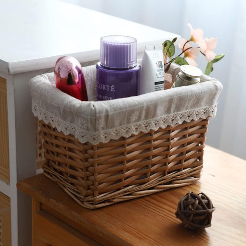 Rectangular Wicker Storage Basket & Bins Container, Organizer Box (Small)