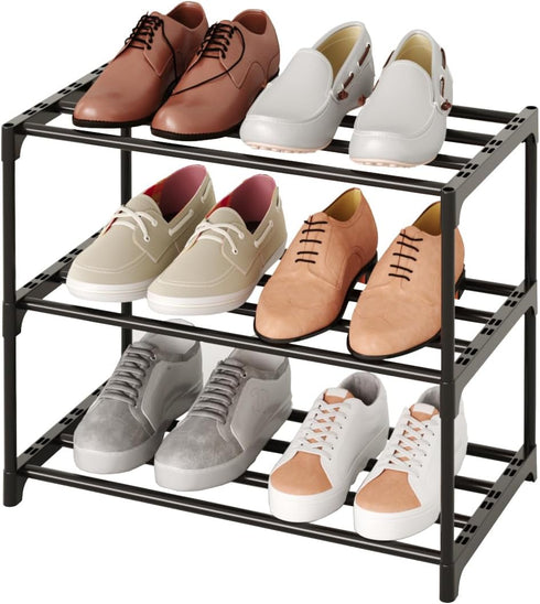 Small Stackable Shoe Rack, Narrow Kids Shoe Stand, Metal Storage Shelf for 6-8 Pairs of Shoes, Entryway, Closet