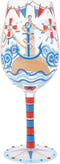 Enesco Lolita Designs Nautical Light House Hand-Painted Artisan Wine Glass, 15 Ounce, Multicolor