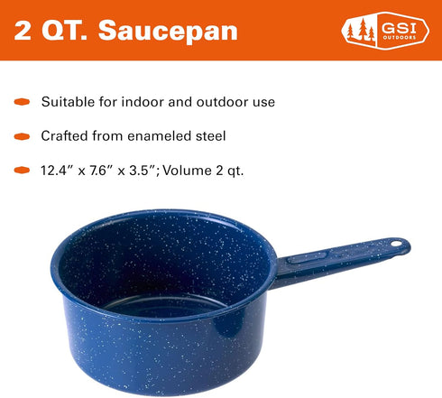 GSI Outdoors 2 qt Enameled Steel Sauce Pan for Camping, Cabin, and Farmhouse Kitchen