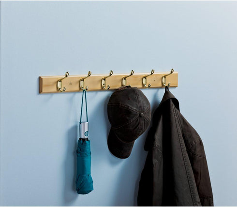 Franklin Brass R33120K-PNB-R Heavy Duty Coat and Hat Hook Rack - 26-1/2 in. Lacquered Pine and Brass