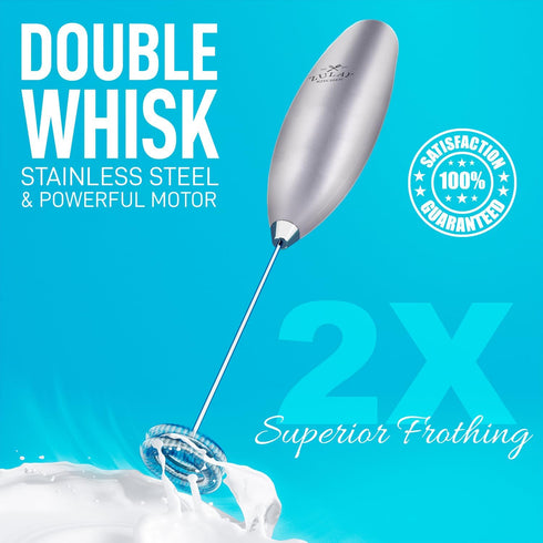 Zulay Kitchen Powerful Double Whisk Milk Frother Handheld - Foam Maker with Stand for Coffee, Latte, Matcha