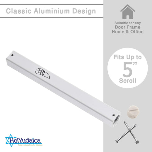 3-Pack Classic Aluminum Mezuzah Case for Mezuzah Scroll (with Nail), Weather Proof, Easy Peel and Stick (White, 5.5inch)