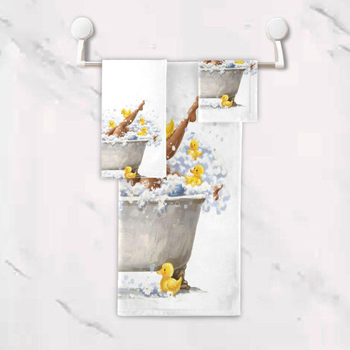 Sets, 3-Piece 1 1 1 Set 3 ALAZA Towel Bathroom African Girl On Bath with Music Yellow Duck Towels Bath Towel Washcloth