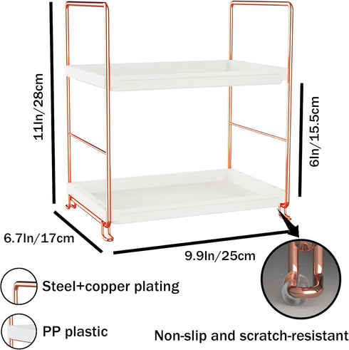 FSyueyun 2-Tier Bathroom Counter Organizer, Tool-Free Installation Vanity Makeup Tray Skincare Shelf Perfume Stand for Dresser Bathroom Organizers and Storage Countertop (Rose Gold) by FSyueyun