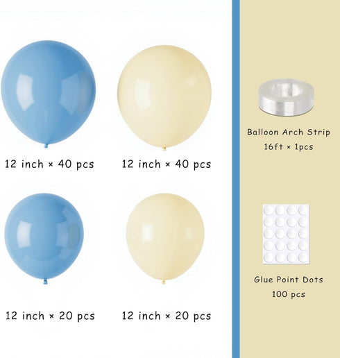 Pastel Balloon Garland Arch Kit with 100 pcs Blue and Yellow Balloons, DIY Decorations for Baby Shower, Wedding,