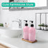 ALELION Dish Soap Dispenser for Kitchen, 16 OZ Glass Hand Soap Dispenser Set with Acacia Wood Tray, Pink Kitchen Decor