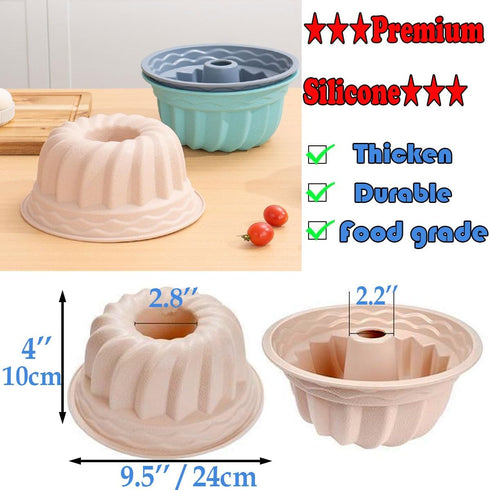 Silicone Buntz Cake Pan, 9.5 Inch Nonstick Fluted Baking Mold for Cakes (Grey)