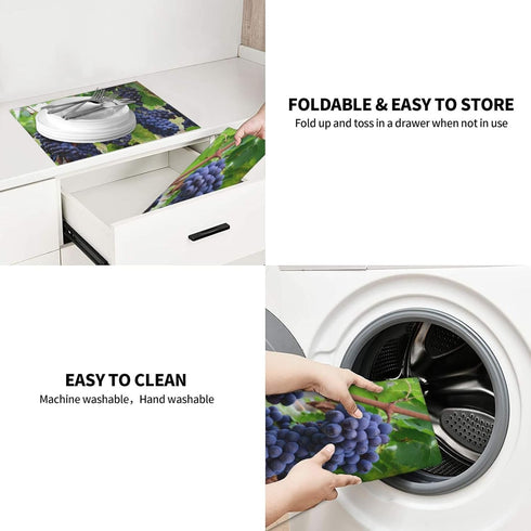 Fruit Purple Grapes Photo Absorbent Dish Drying Mats for Kitchen, Reversible Dish Pad Drainer Countertop Mats 18 x 16 In