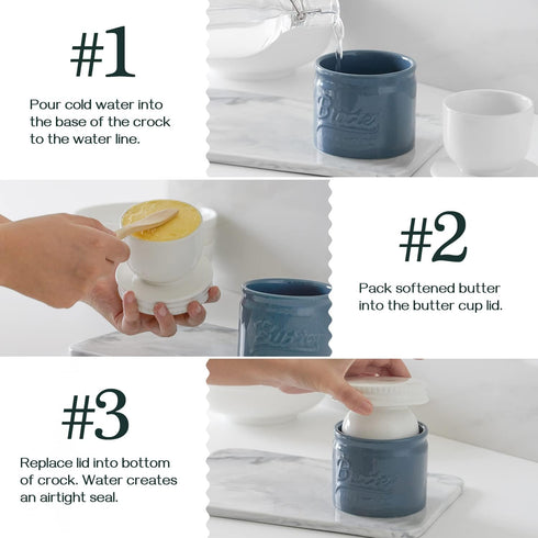 DOWAN Porcelain Butter Keeper Crock, French Butter Dish with Lid, Embossed Butter Container for Soft Butter, Big
