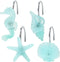 Beach Shower Curtain Hooks, Glow in The Dark, Blue Starfish, Seashell, Coastal Theme Bathroom Décor