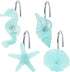 Beach Shower Curtain Hooks, Glow in The Dark, Blue Starfish, Seashell, Coastal Theme Bathroom Décor