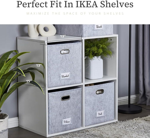DECOMOMO Storage Basket 13x15x13 Cube Bins with Label Holder, Felt Fabric Storage Cubes for Shelves Closet Toys Clothes