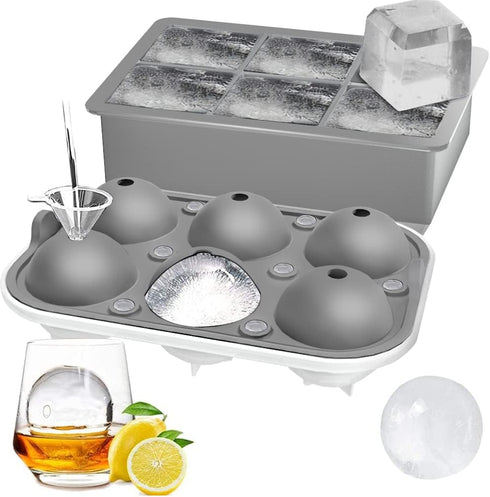 ROTTAY Ice Cube Trays (Set of 2), Sphere Ice Ball Maker with Lid & Large Square Ice Cube Maker for Whiskey