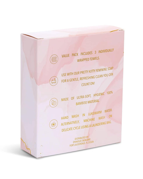 PANOUIE 100% 3-Pack E Skin | Pretty Kitty Intimate Care | Botanical Feminine Hygiene | Intimate Washcloths | Bamboo