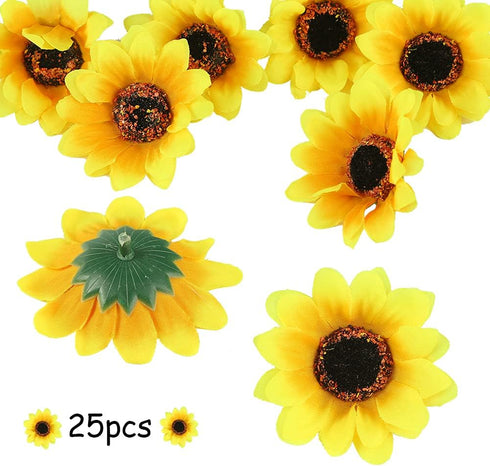 SallyFashion 25pcs Fake Sunflower Heads – 2.8" Artificial Flower Blooms, Silk Gerbera Daisy for DIY Crafts, Home Decor