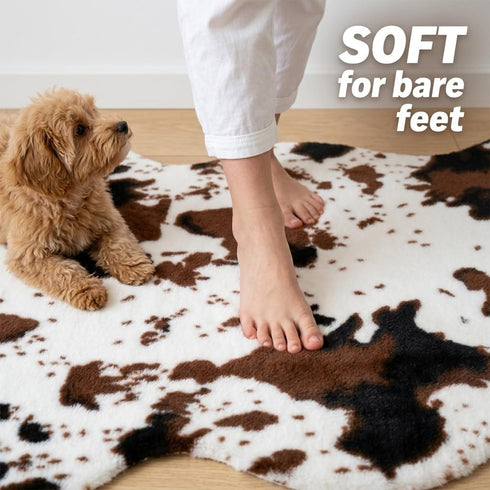 2'6"x3'7" (75x110cm) Cow Print Rug, Faux Fur Cowhide Area Rug for Living Room, Bedroom,Nursery Decor, Western Farmhouse