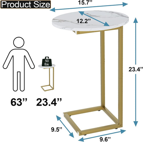 Katrawu C Shaped End Table, Oval Couch Side Tables for Living Room, Sofa End Table with Metal Frame, Small Wooden Snack