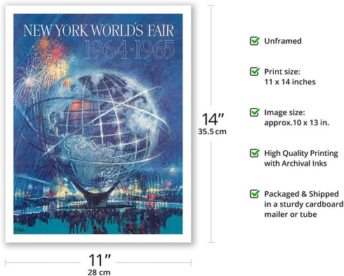 1964 New York World s Fair Unisphere Globe Vintage Travel Poster by Bob Peak, 11x14in Fine Art Print