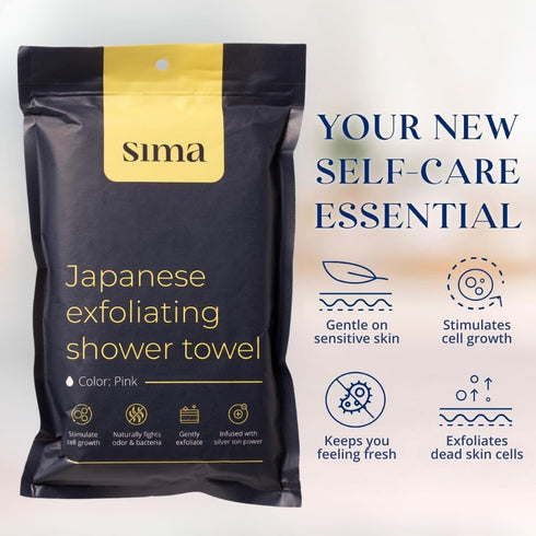 2 Sima Brand Exfoliating Washcloth Face & Body Scrub Towel - Japanese Exfoliating Towel with Hexagon Fibers, Body