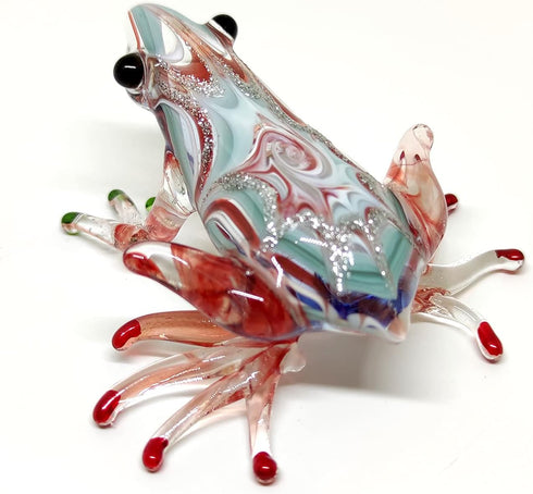 Frog Miniature Figurines, Hand Blown Color Glass Art Collectible Decor, 3" (Red Green)