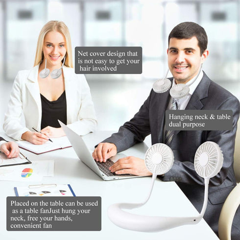 Portable Neck Fan, USB Rechargeable Fan with 3 Speeds Adjustable, Neck Fans Portable Rechargable Prime with LED Lights - White