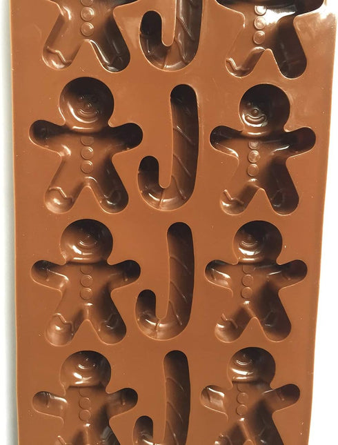 2pcs Christmas Silicone Molds for Baking Jelly Soap, Gingerbread Men and Candy Cane Chocolate Candy Mold