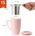 Sweese 15 OZ Porcelain Tea Mug with Infuser and Lid, Loose Leaf Tea Cup, Gifts for Tea Lovers, Pink