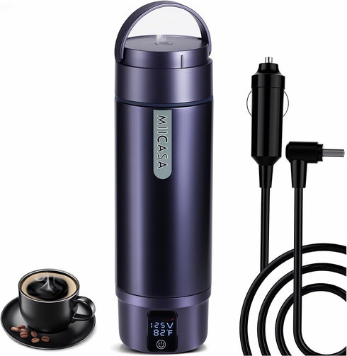 Vacuum Insulated Car Electric Kettle,Miicasa Stainless Steel Tumbler Car Water Heater,12V/24V Water