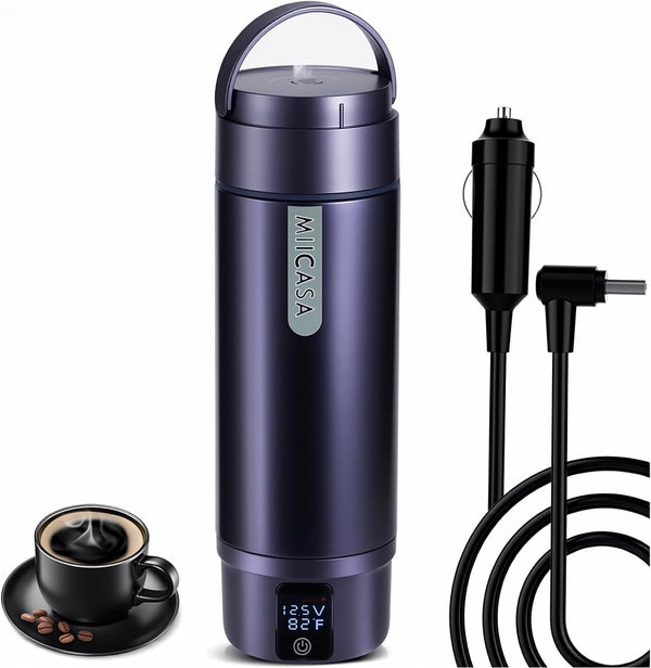Vacuum Insulated Car Electric Kettle,Miicasa Stainless Steel Tumbler Car Water Heater,12V/24V Water