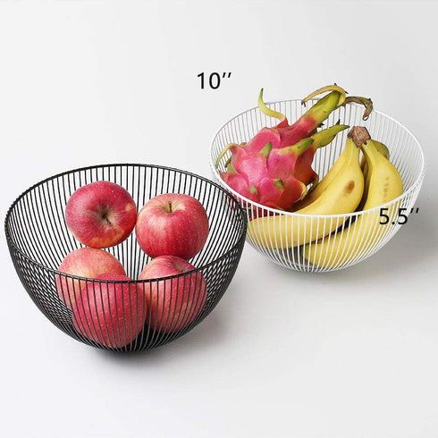 Wire Fruit Basket, Kitchen Fruit Bowl Stand, Metal Fruit Bowls for Counters (Black, Round)