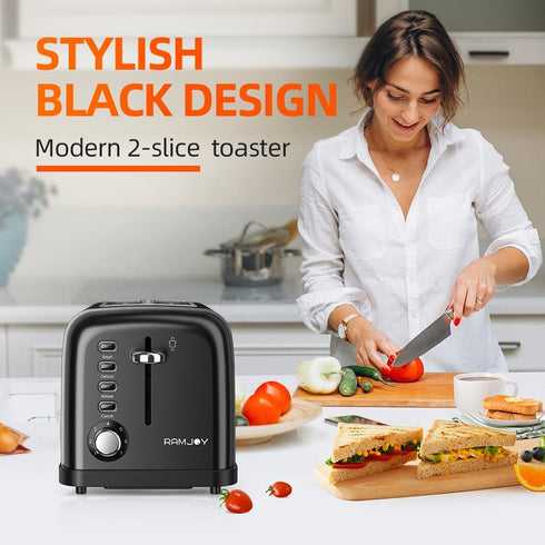 Black 2 Slice Toaster, Extra Wide Slot for Bagels, 7 Shade Settings, Removable Crumb Tray