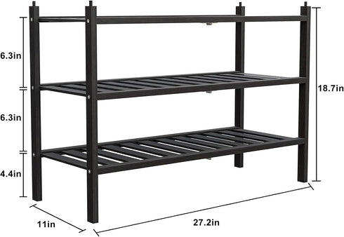 Dranixly 3-Tier Closet, Shoe Rack, Bamboo Stackable Shelf Storage Organizer, Stand for Entryway, Hallway, Bathroom