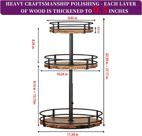 3-Tier Countertop Heavy-Duty Lazy Susan Organizer, Adjustable to Different Heights, Spice Rack, Upgraded Thickened